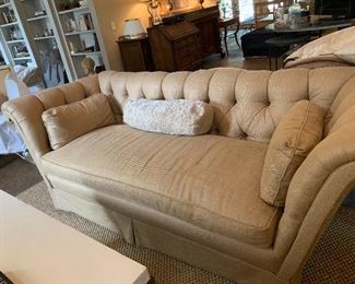Custom linen rolled arm sofa