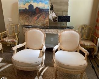 Pair French Bergere armchairs 
