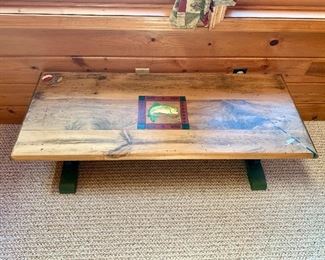 Rustic Coffee Table painted with Fishing motif