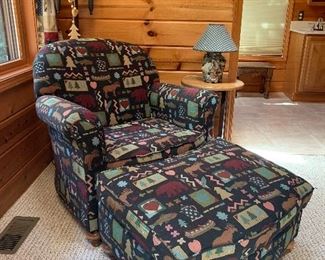 Wilderness Scene Upholstered Chair and Matching Ottoman