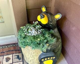 Aww. Bear Planter!  One of many Bear Foots & Big Sky Bear & Moose Carvings by Jeffrey Fleming.  This one is "Polly" Big Sky.