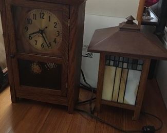 Stickley Clock and Mission style lamp