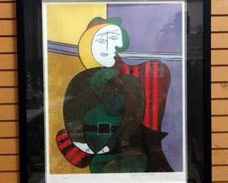 Pablo Picasso, "Woman In Red Armchair" Signed As Collection Domaine Picasso Numbered 40/500, Matted Framed Under Glass 34.25"W x 42"H