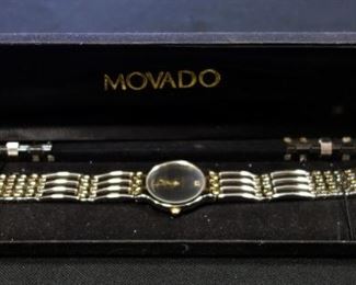 Movado Men's Wrist Watch, Marked 127093, Two-Toned Band, Water Resistant, Quartz, In Original Case