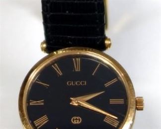Gucci Branded Watch With Leather Band, In Box