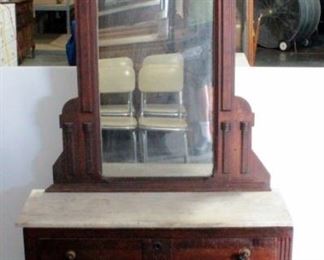 Antique Marble Top Dresser With Mirror, 3 Drawers, Dovetail Construction 83.5"H x 42"W x 17"D