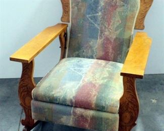Wood Rocking Chair With Carved Wood Facings, Adjustable Tilt Back, Padded Seat And Back