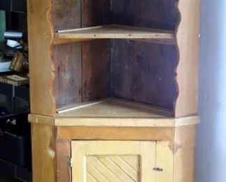Primitive Corner Shelf With 3 Shelves and Lower Cabinet, 74.5"H x 31"W x Approximately 22"D
