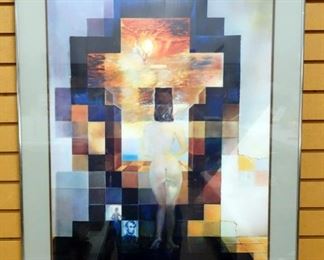 Salvador Dali Print Of Gala Contemplating The Mediterranean Sea, Becomes Abstract Of Abraham Lincoln At A Distance, Framed 36.5"H x 28.25"W