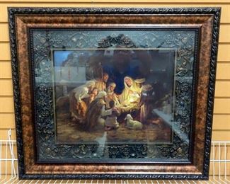 Print Of Nativity By McNaughton, Matted Framed Under Glass 32"W x 28"H