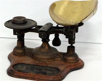 Fairbanks Balance Scale With Gold Tone Bowl And Wood Base
