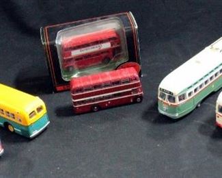 Diecast Corgi Vintage Trolly Cars And Double Decker Buses, Qty. 6
