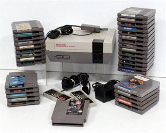 Nintendo Model NES-001 With Controllers, Plug, TV Connector And 34 Games