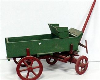 Wood Model Farm Wagon With Articulating Tongue And Working Wheels 16.5"H x 47"W x 17"D