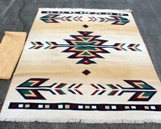 Beaulieu Area Rug, Phoenix Pattern Navajo Style Rug, Green, Blue, And Burgundy Colors 130"L x 94"W And Nonslip Mat