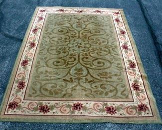 Large Area Rug with Scroll And Floral Designs, Green, Cream And Burgundy, 130"L x 96"W