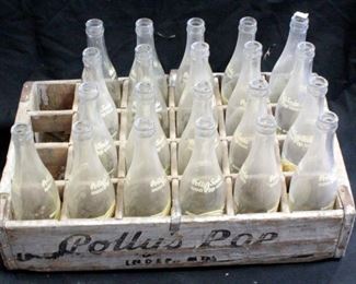 Vintage Polly's Pop Bottle Collection From Independence, MO, Qty. 21 In Polly's Pop Wood Crate