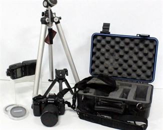Nikon N8008S Camera With Promaster 28-200mm Lens, Extra Lenses, Flash, Small And Large Tripods, In Hard Case