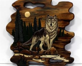 DL Collection Carved Wolf Wall Hanging And Three Mats With Duck Images