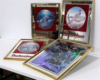 Budweiser And Busch Beer Framed Mirrors, Qty. 4