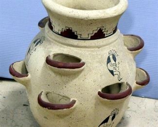 Southwest Inspired Ceramic Flower Pot With Small Openings On Sides For Additional Plants 16"H x 15"W