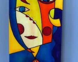 Abstract Painting Of Woman Painted On Wood Box, Plastic Coating 18"W x 64"H x 2.75"D