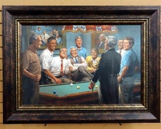 Andy Thomas "Callin' The Red" (Democrat Presidents Playing Pool), Signed And Numbered 1810/2011, On Canvas, Framed 39.25"W x 29.25"H
