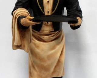 Plaster Butler Statue With Serving Tray, 37"H x 14"W x 21"D