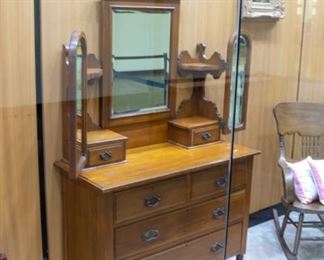 LOVE this four drawer, triple mirror antique dresser!