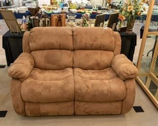 Microfiber love seat - excellent condition - with recliners on both sides.