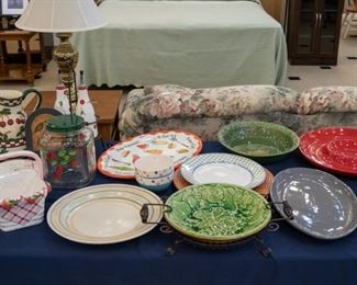 More serving pieces and kitchen decorative.