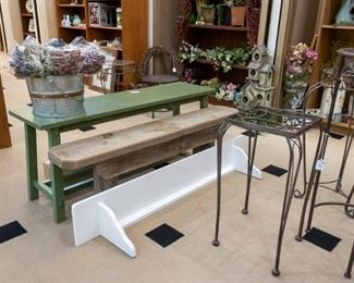 Outdoor benches, plant stands, long shelf....