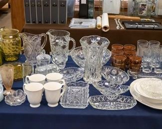 Misc. vintage glassware, pretty pitchers, etc.