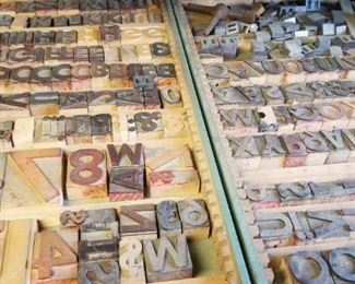 Antique printing press letters...several trays full of various sizes