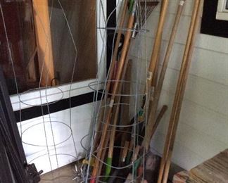 yard tools, tomato cages