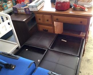 oak desk, and center seating square or coffee table flip tops