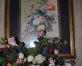Great prints throughout the house as well as silk arrangements