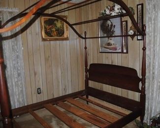 Walnut (?) canopy bed - full size