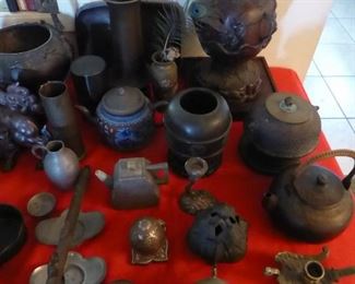 Metal vases, teapots and decor items Japanese/Asian
