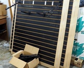 Solid Wood Framed Slat Board Merchandise Wall Display With Retail Hooks Qty. 3