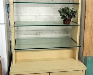 Kaemark Tiered Merchandise Display With 3 Glass Shelves And Lower Storage, 74"x 48"x 36"