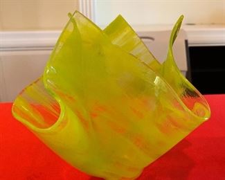 8in Art Glass Handkerchief Vase Yellow	