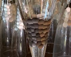 Total of 21 Kim Seybert Paillette Champagne Flute in Platinum Glasses Priced each