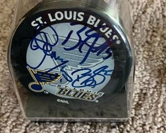 Many Signed St Louis Blues Hockey Pucks 