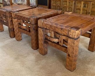 Rustic Hammered Wood Custom End Table, 3 available