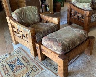 Rustic Hammered Wood Custom Armchair w/ Ottoman 	31x33x33	HxWxD