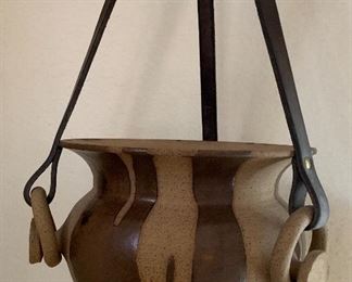 Artist Made Stoneware pot w/ Hanging Pulley 