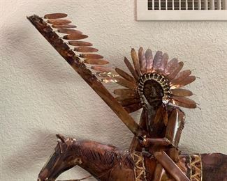 *Signed* Metal Art Indian Chief on Horse	