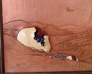 Roger and Marie Kull Carved Leather Art #1 21x24in