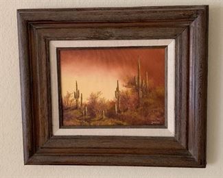 John Loo Saguaro Sonoran Desert Landscape Oil Painting Original  	16.5x19.5
